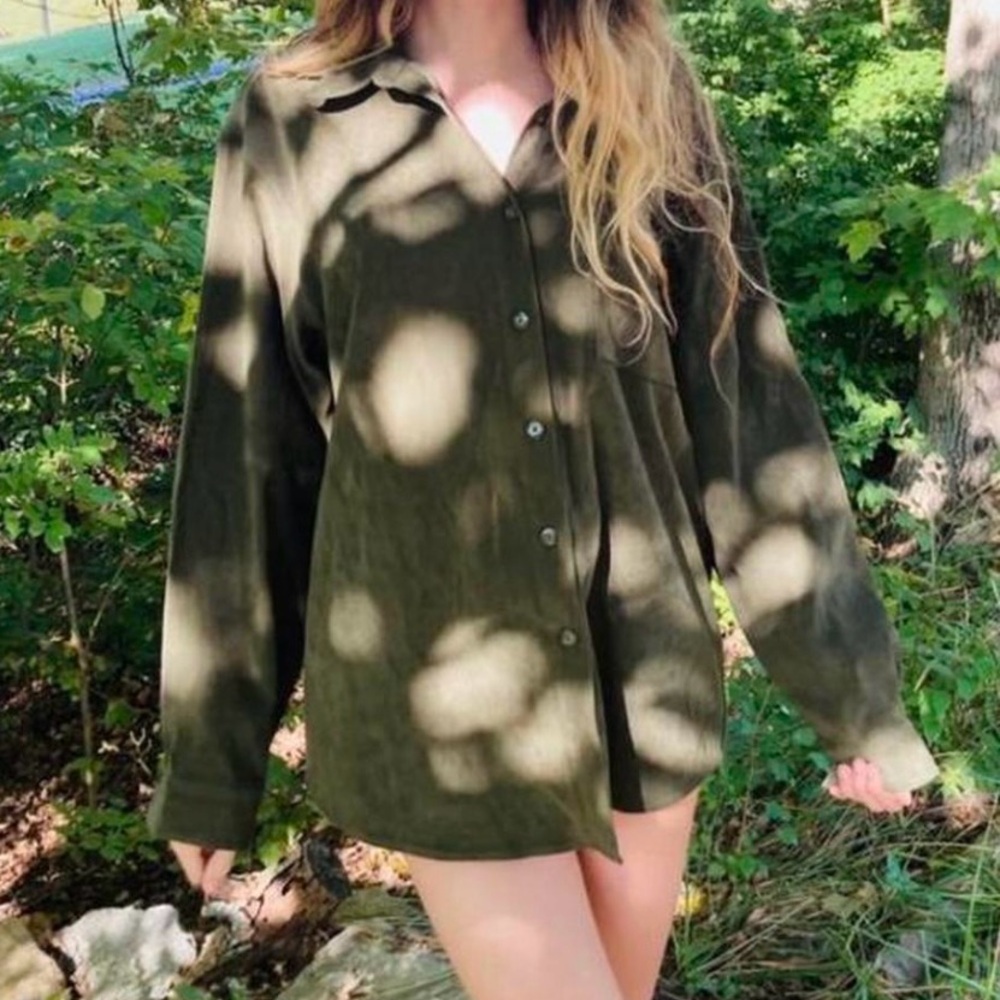 Bill Blass Jeans Olive Army Green Suede Like Shirt